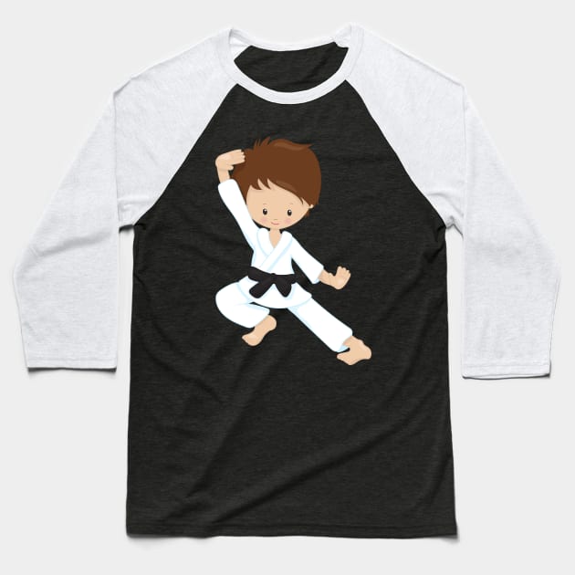 Karate Boy, Cute Boy, Brown Hair, Black Belt Baseball T-Shirt by Jelena Dunčević